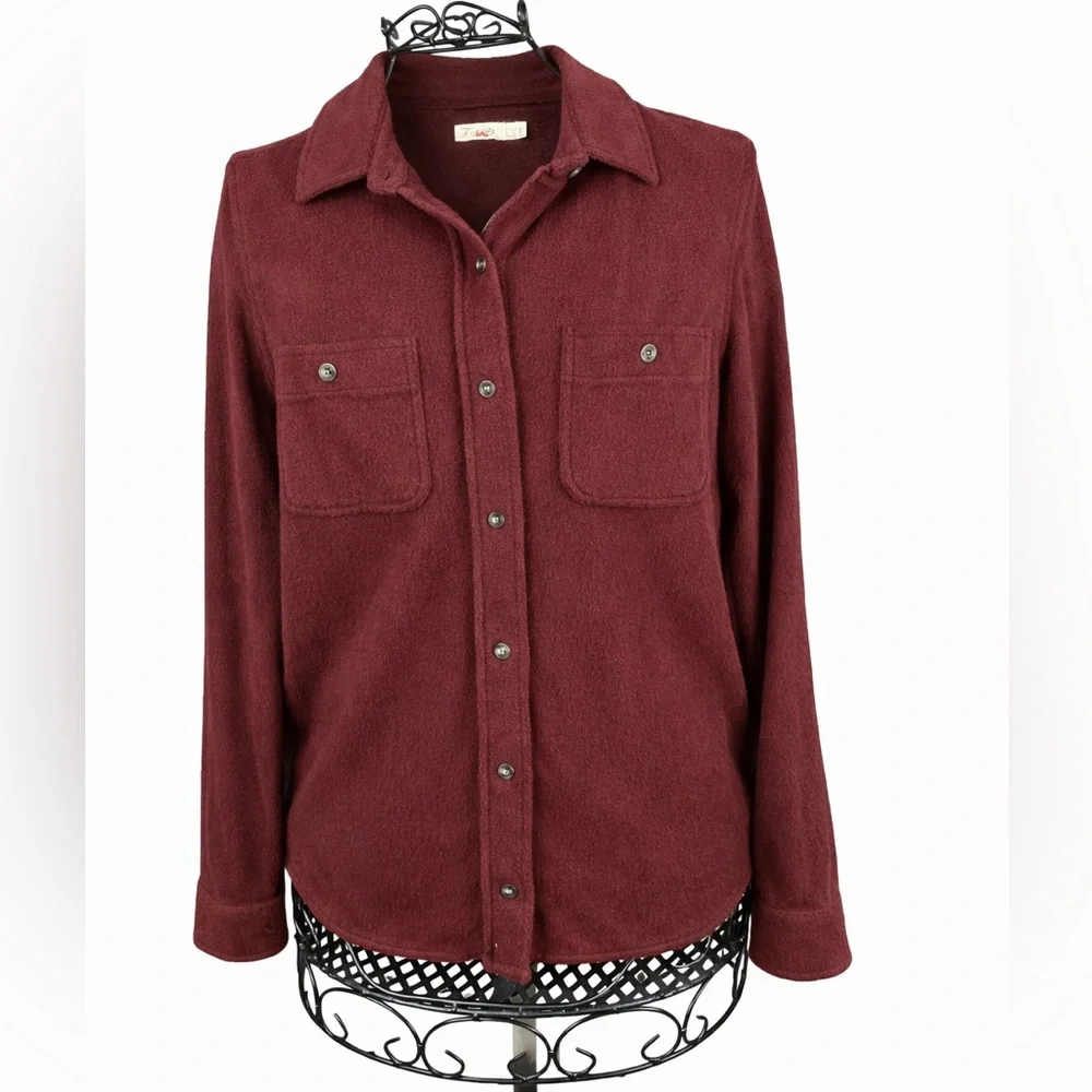 Faherty Brushed Knit Button Up Shirt Burgundy Cozy Soft Top Small - Picture 2 of 9